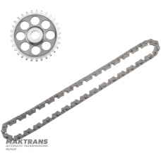 Antriebskette komplett mit angetriebenem Zahnrad NISSAN GE9R01A / JATCO JR913E – 31 Zähne (60,55 mm), 13 Keilnuten, 34 Glieder Kette (4,60 mm breit)