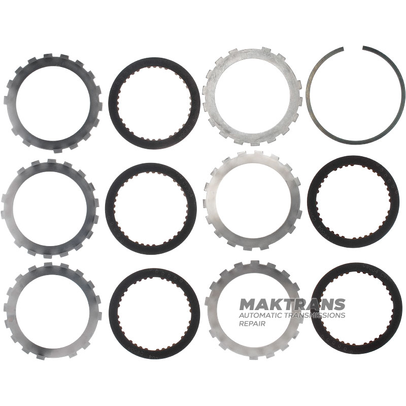 Satz Stahl- und Reibscheiben 2. Bremse (Zwischenkupplung) Aisin Warner 30-40LE, 30-80LE / TOYOTA A343 - 5 Reibscheiben (Gesamtdicke des Satzes 25,60 mm, Stützscheibe 3,30 mm)