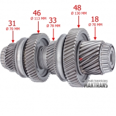 Abtriebswelle des Differenzialantriebs Nr. 2 VAG DSG DQ500 0BT, 0BH — 18 (Ø 70 mm), 48 (Ø 130 mm), 33 (Ø 78 mm), 46 (Ø 113 mm), 31 (Ø 70 mm)