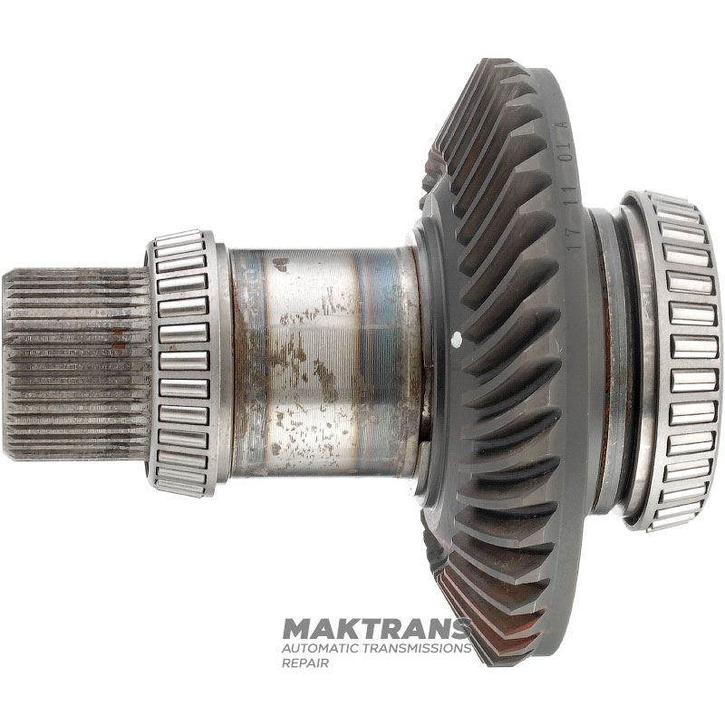 Eingangswelle mit Hypoidverzahnung des Winkeluntersetzungsgetriebes (Verteilergetriebe) TOYOTA UB80E, UB80F — 4120152010, 9036656004, 9036645038, 44 Zähne (Außen-Ø 45,20 mm), Zahnrad 41 Zähne (Außen-Ø 142,90 mm)