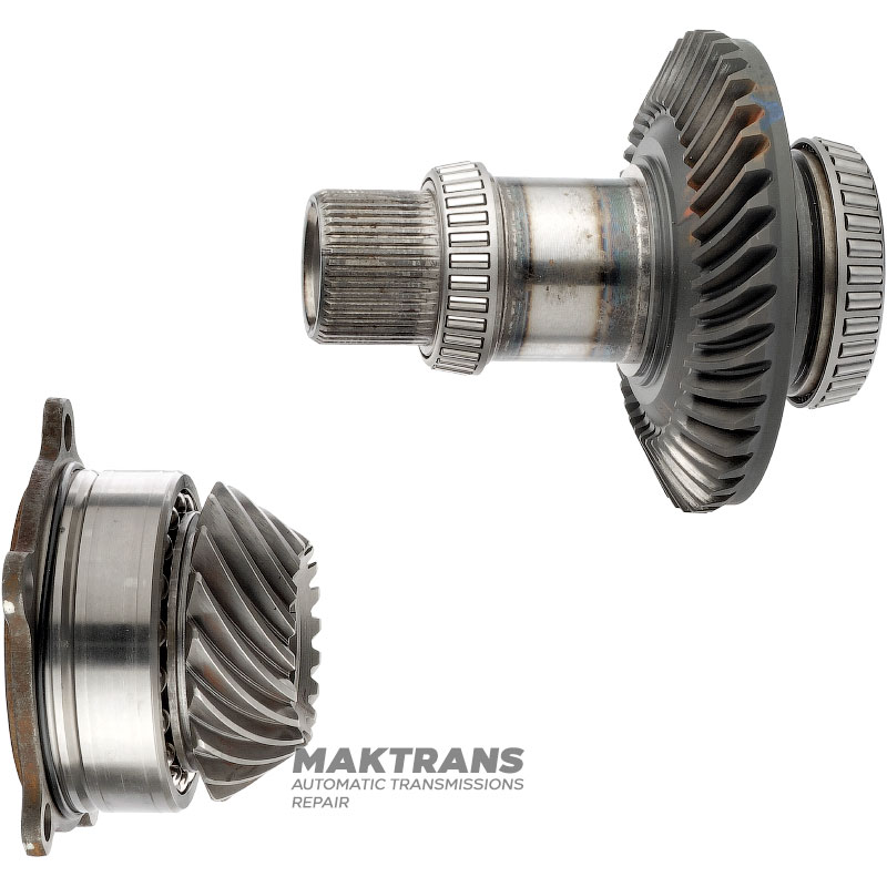 Ein Satz Hypoidzahnräder für das Winkeluntersetzungsgetriebe (Verteilergetriebe) TOYOTA UB80F — 4120152010, 3625042030, 4131942011, 18 / 41 Zähne, 44 Keilwellenverzahnung auf der Eingangswelle (Außen-Ø 45,30 mm)