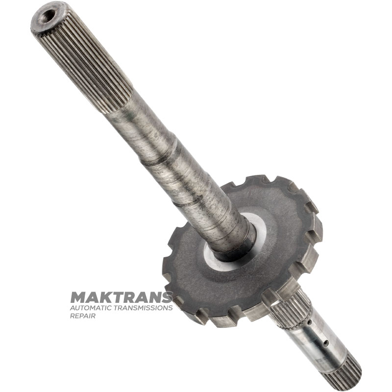 Abtriebswelle (mit Parkrad) FORD E4OD, 4R100 — Gesamtlänge 506 mm, 31 Zähne (Außen-Ø 34,30 mm), Parkrad 14 Zähne (Außen-Ø 142,10 mm)