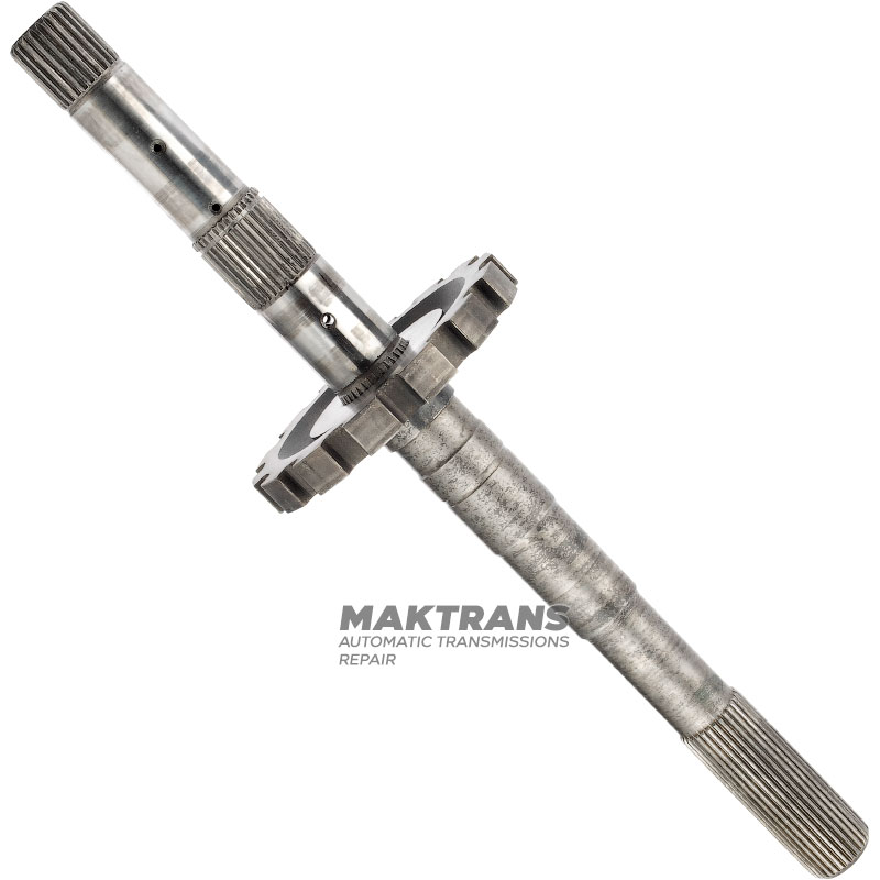 Abtriebswelle (mit Parkrad) FORD E4OD, 4R100 — Gesamtlänge 506 mm, 31 Zähne (Außen-Ø 34,30 mm), Parkrad 14 Zähne (Außen-Ø 142,10 mm)