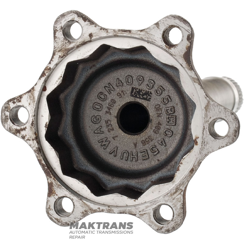 Flanschwelle (Verteilergetriebe) VAG DSG6 DQ250 02E - 0CN409355B, Gesamtlänge 334 mm, 6 Befestigungslöcher (Mittenabstand 50 mm)