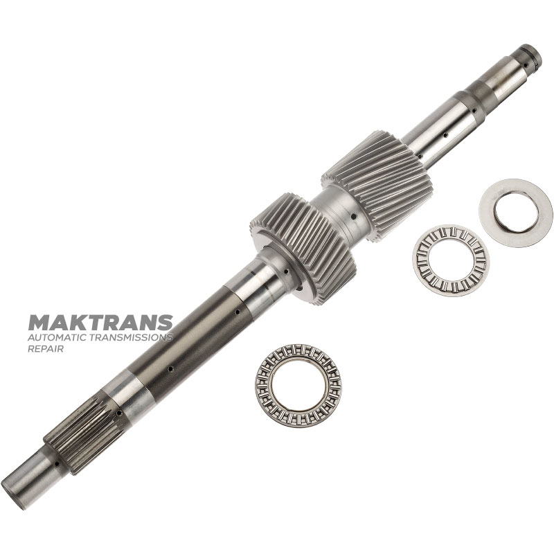 Welle mit Sonnenrädern P2 / P3 NISSAN RE6R01A / AISIN WARNER A466ND - Gesamtwellenlänge, Sonnenrad P2 38 Zähne (Außendurchmesser 61,35 mm), Sonnenrad P3 31 Zähne (Außendurchmesser 49,80 mm)