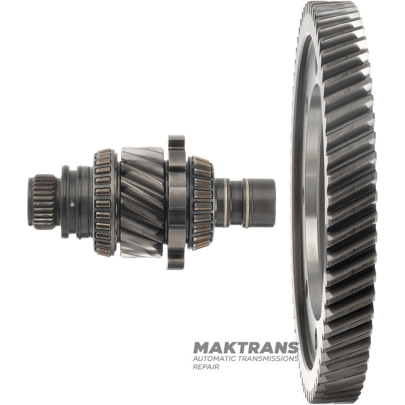 Das Hauptpaar des JATCO JF015E Differentials besteht aus einer Zwischenwelle mit 17 Zähnen (Außendurchmesser 60,55 mm) und 66 Zähnen (Außendurchmesser 206,85 mm).