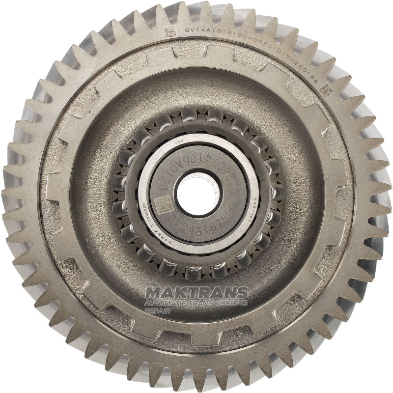 Das Hauptpaar der Schrägverzahnung des Differentials VAG 09H, AQ451 (8-Gang-Getriebe) - 55 Zähne (Außen-Ø 210,90 mm), 17 Zähne (Außen-Ø 73,20 mm) / 51 Zähne (Außen-Ø 150,35 mm)