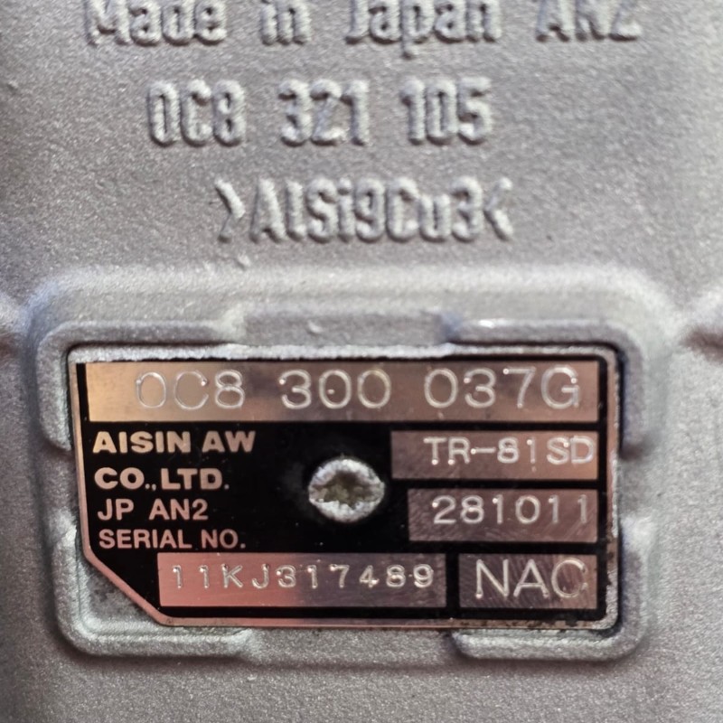 Generalüberholtes (fahrgeprüftes) AISIN WARNER 0C8 TR-81SD Getriebe, VAG 0C8 (Start-Stopp), Allradantrieb – 3,0-Liter-Dieselmotor, 150 kW (204 PS), Getriebecode NAC, 0C8300037G